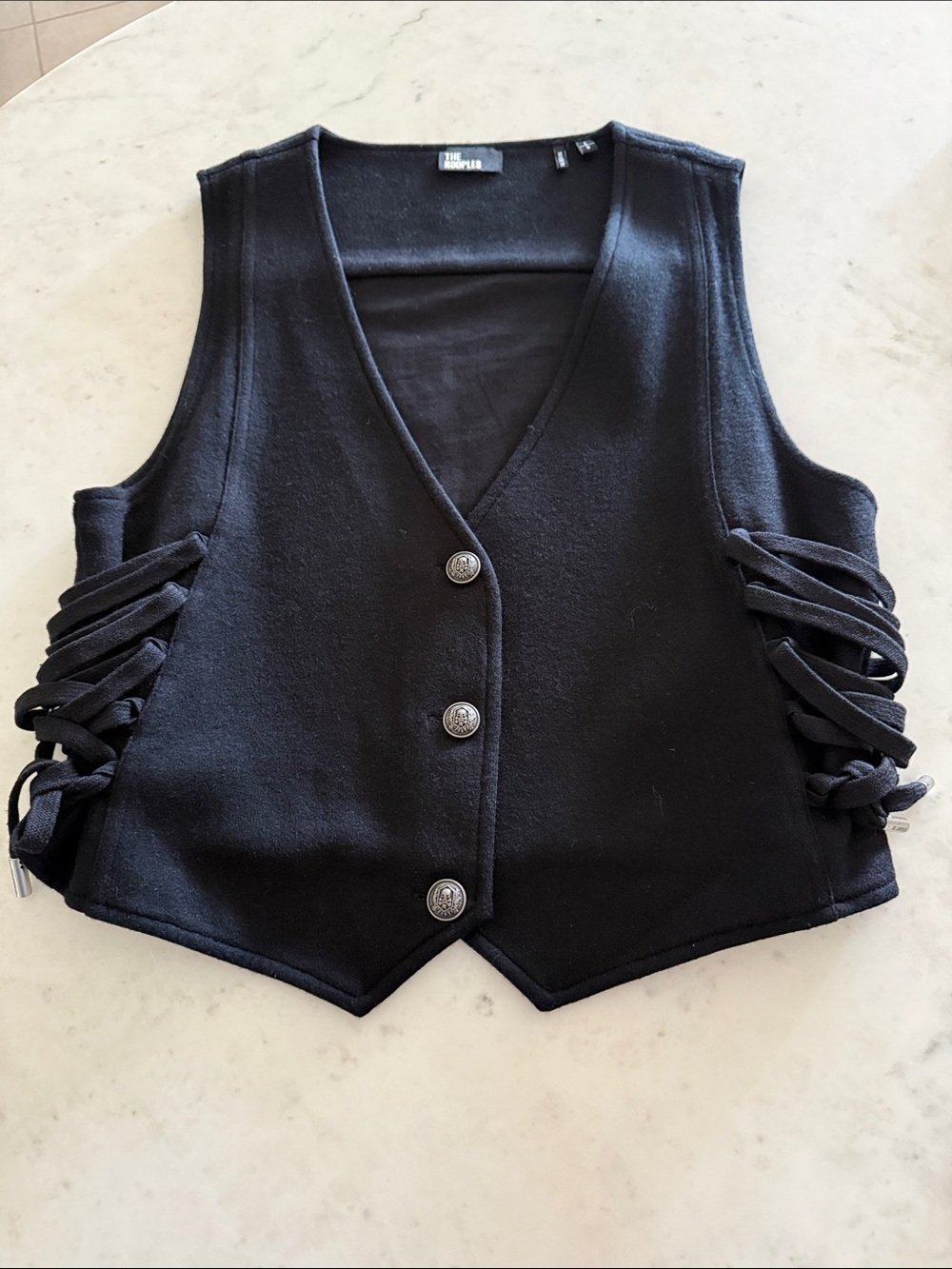 The Kooples Black Lace-Up Side Vest Tank